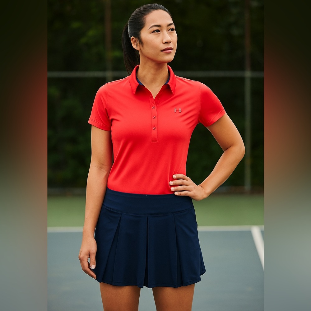 Under armour HeatGear Red Fitted Polo Shirt with Button Down, women's size large